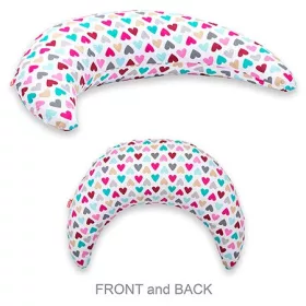   Scamp Félhold szoptatós párna pamutvászon huzattal - Színes szívecskék