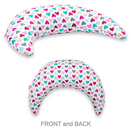 Scamp Félhold szoptatós párna pamutvászon huzattal - Színes szívecskék