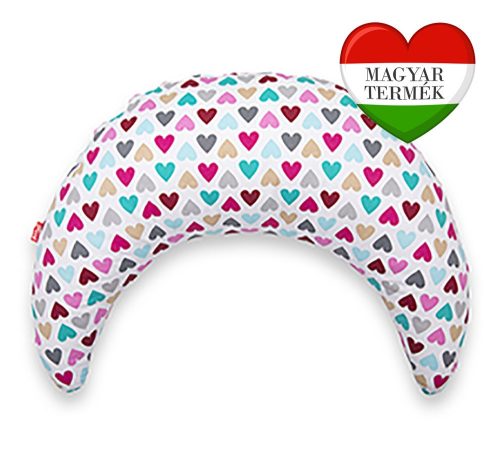 Scamp Félhold szoptatós párna pamutvászon huzattal - Színes szívecskék