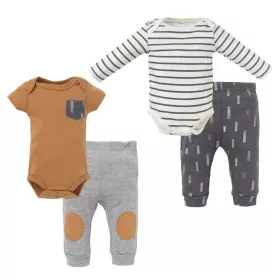   Foxy Baby Pamut Rövid és hosszú ujjú body + nadrág szett (74) - Szürke csíkos