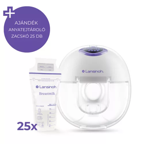Lansinoh Single hordható mellszívó 4 fázisú, egyes + Lansinoh anyatejtároló zacskó 25 db szett