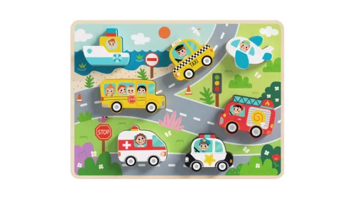 Tooky Toy Közelekedés forma kirakós fa játék puzzle 9db-os