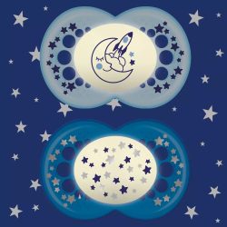   MAM Original Astro éjszakai szilikon cumi dupla 16h+ (2022) - Kék-Sötétkék holdacska