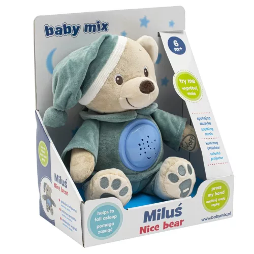 Plüss szundibarát maci projektorral Baby Mix kék