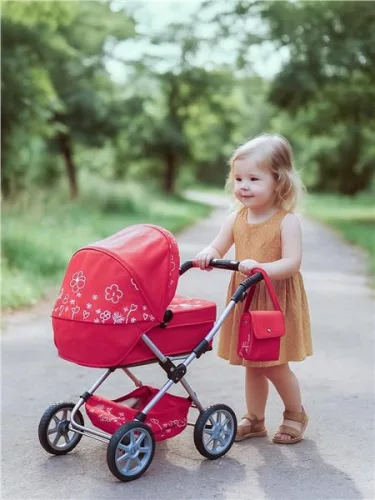 Játék babakocsi  2az1-ben New Baby Mónika piros