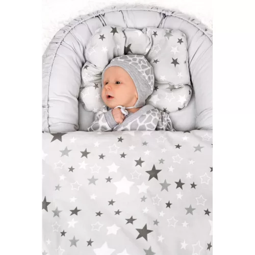 Luxus babafészek párnával és paplannal kisbabák számára New Baby csillag szürke