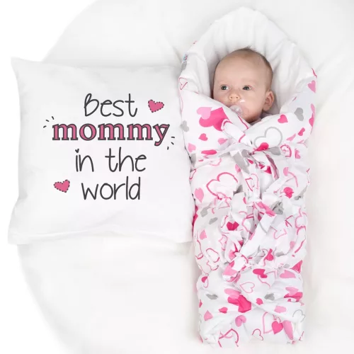 Klasszikus megkötős pólya New Baby kék szívecskék