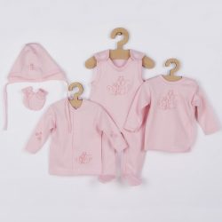  5-részes pamut baba együttes New Baby Mókusokkal dobozba rózsaszín