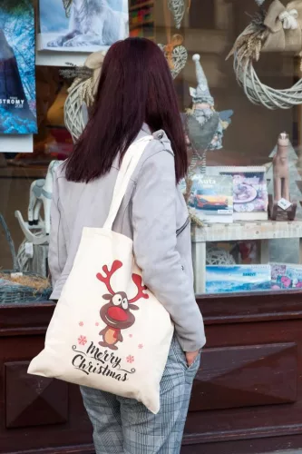 Pamut bevásárló táska természetes, nyomtatással New Baby Merry Christmas