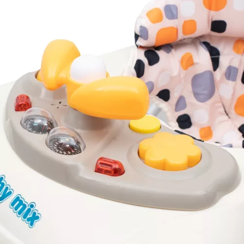Gyerek bébikomp Baby Mix kormánykerékkel szilikon kerekek beige