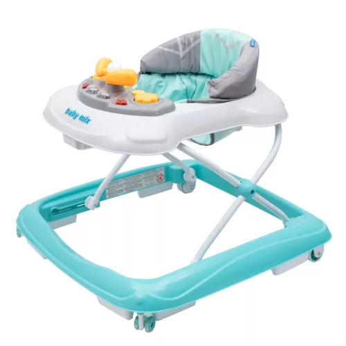 Gyerek bébikomp Baby Mix kormánykerékkel szilikon kerekek menta