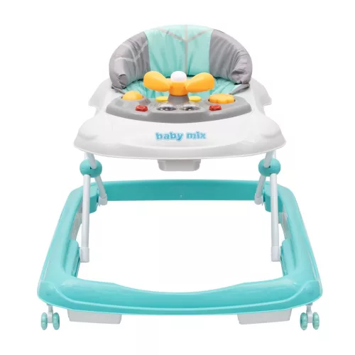 Gyerek bébikomp Baby Mix kormánykerékkel szilikon kerekek menta