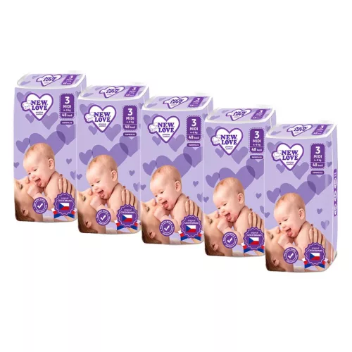 MEGAPACK Gyermek eldobható pelenka New Love Premium comfort 3 MIDI 4-9 kg 5x48 db