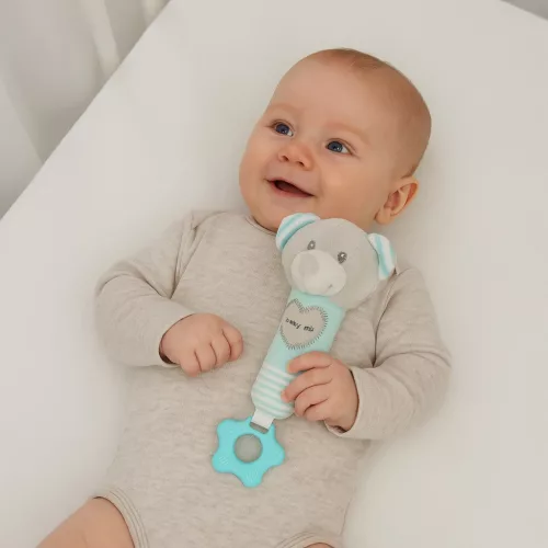 Sípolós plüss játék rágókával Baby Mix maci menta
