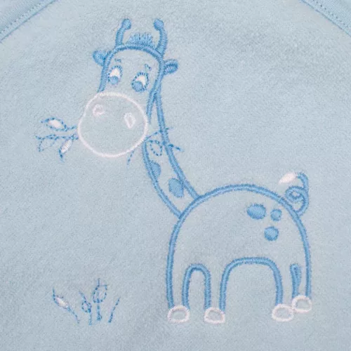 Gyermek frottír törölköző hímzéssel és kapucnival New Baby 80x80 kék zsiráffal