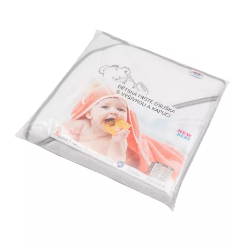 Gyermek frottír törölköző hímzéssel és kapucnival New Baby 80x80 fehér maci