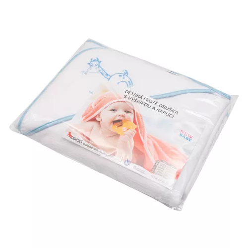 Gyermek frottír törölköző hímzéssel és kapucnival New Baby 100x100 fehér zsiráffal