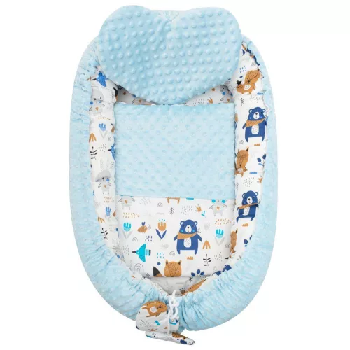 Luxus babafészek párnával és paplannal New Baby Minkyből kék