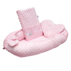   Luxus babafészek párnával és paplannal New Baby Minkyből Nyuszi rózsaszín