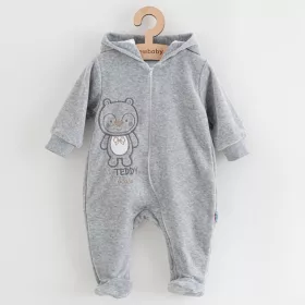   Baba plüss kezeslábas kapucnival New Baby Sweetheart szürke