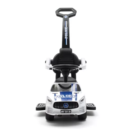 Zenélő bébitaxi vezetőrúddal Baby Mix RENDŐRSÉG fehér