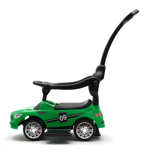 Zenélő bébitaxi vezetőrúddal Baby Mix RACER zöld