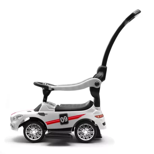 Zenélő bébitaxi vezetőrúddal Baby Mix RACER fehér