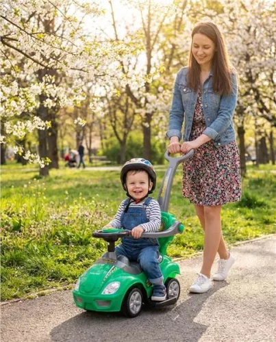 Bébitaxi tolókarral 3az1-ben Baby Mix Mega Car zöld
