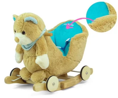 Zenélő hintajáték kerekekkel Milly Mally Polly maci barna-kék