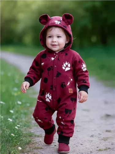 Baba pamut kezeslábas kapucnival fülekkel New Baby mancsát sötét rózsaszín