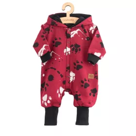   Baba pamut kezeslábas kapucnival fülekkel New Baby mancsát sötét rózsaszín