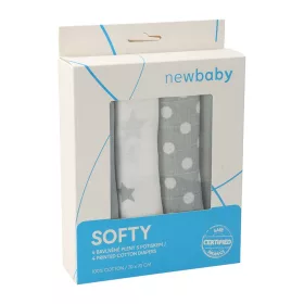   Pamut tetra pelenka New Baby Softy nyomtatott mintával  70 x 70 cm 4 db fehér-szürke