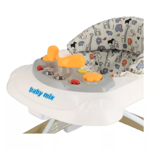 Gyerek bébikomp Baby Mix kormánykerékkel szilikon kerekek cappucino