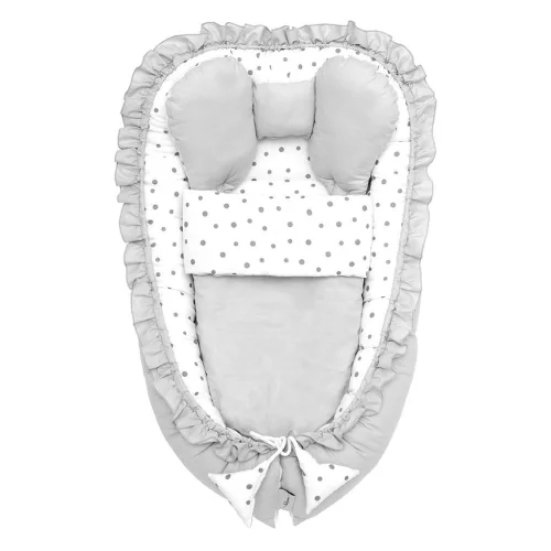 Babafészek paplannal kisbabák számára Belisima dots grey