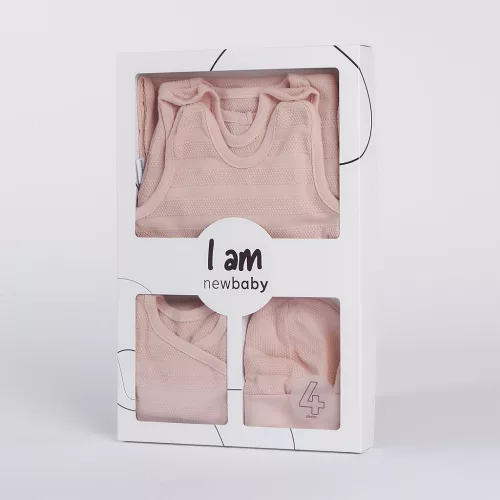4-részes baba együttes újszülötteknek New Baby I AM rózsaszín
