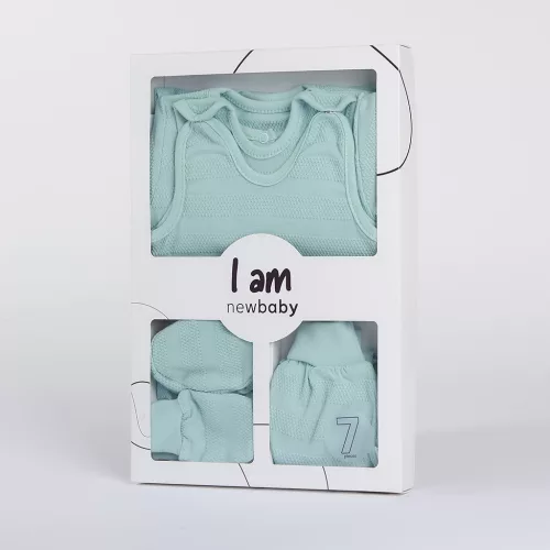 7-részes baba együttes újszülötteknek New Baby I AM kék