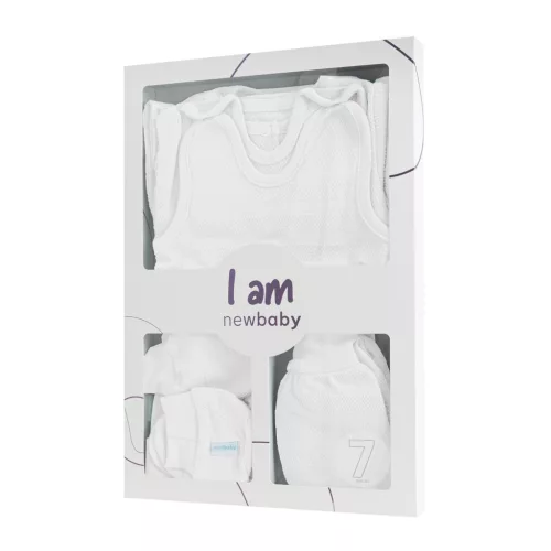 7-részes baba együttes újszülötteknek New Baby I AM fehér
