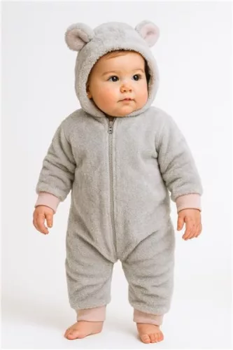 Luxus baba téli kezeslábas New Baby Teddy bear szürke rózsaszín