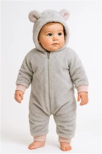 Luxus baba téli kezeslábas New Baby Teddy bear szürke rózsaszín