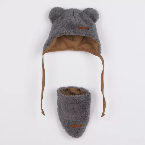 Téli baba sapka és nyakba való kendő New Baby Teddy bear szürke