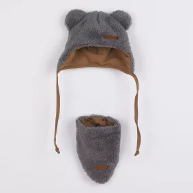   Téli baba sapka és nyakba való kendő New Baby Teddy bear szürke