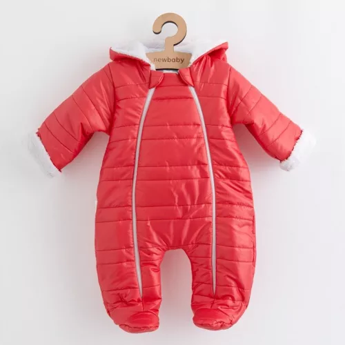Téli kezeslábas kapucnival és fülekkel New Baby Pumi red raspberry