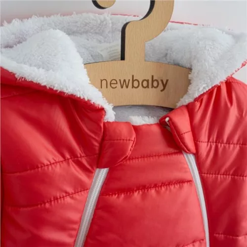 Téli kezeslábas kapucnival és fülekkel New Baby Pumi red raspberry