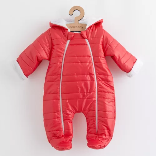 Téli kezeslábas kapucnival és fülekkel New Baby Pumi red raspberry