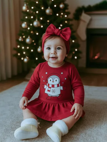 Baba nyári ruha fejpánttal New Baby Winter Penguin