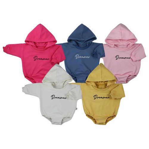 Hosszú ujjú baba body kapucnival baggy Koala Dreamer rózsaszín