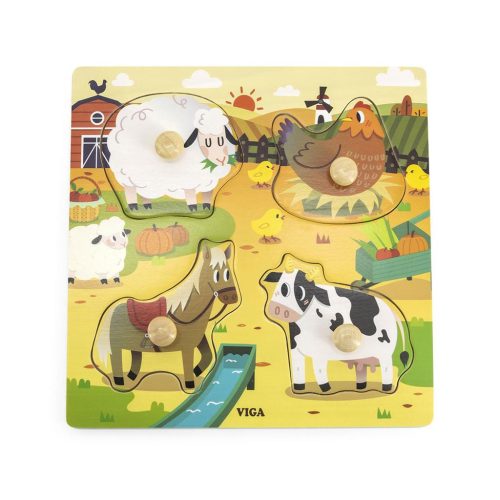 Gyermek fa puzzle Viga Farm 4 db