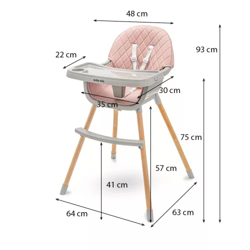 Etetőszék Baby Mix Freja wooden dusty pink