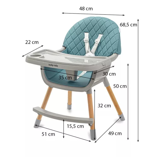 Etetőszék Baby Mix Freja wooden dusty green