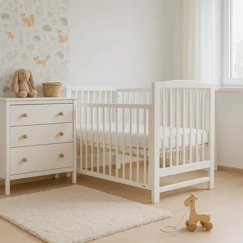 Gyerek kiságy New Baby LILLY leengedhető oldalráccsal fehér